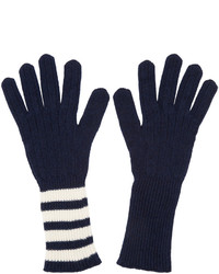 Thom Browne Navy Rib Cashmere Four Bar Gloves