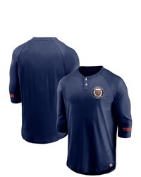 FANATICS Branded Navy Detroit Tigers Sport Resort Weathered Henley Washed Raglan 34 Sleeve T Shirt
