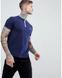 Fred Perry Grandad Pique T Shirt In Blue