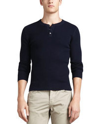 Vince Long Sleeve Thermal Henley Sweater Navy