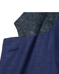 Canali Blue Slim Fit Herringbone Suit Jacket