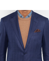 Canali Blue Slim Fit Herringbone Suit Jacket