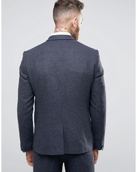 Asos Slim Suit Jacket In Navy Herringbone