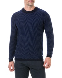 Navy Herringbone Crew-neck Sweater