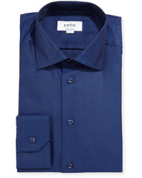 Eton Contemporary Fit Herringbone Dress Shirt Navy