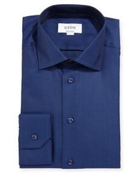 Eton Contemporary Fit Herringbone Dress Shirt Navy