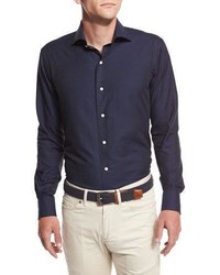 Peter Millar Collection Silk Touch Herringbone Sport Shirt Barchetta Blue