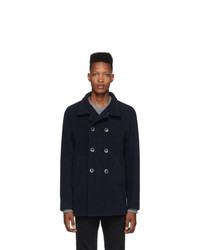 Herno Navy Thick Wool Double Breasted Peacoat