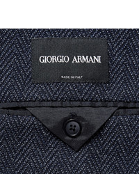 Giorgio Armani Blue Slim Fit Unstructured Herringbone Virgin Wool And Cotton Blend Blazer
