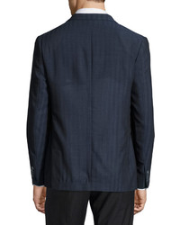 Neiman Marcus Modern Fit Herringbone Two Button Wool Blazer Navy