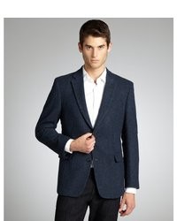 Navy Herringbone Wool Jacket