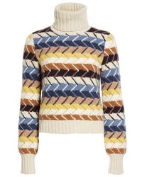 Chloé Chloe Herringbone Wool Cashmere Turtleneck Sweater