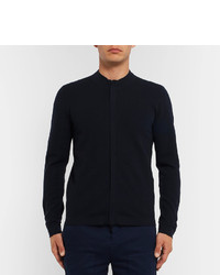 Giorgio Armani Herringbone Virgin Wool Blend Zip Up Sweater