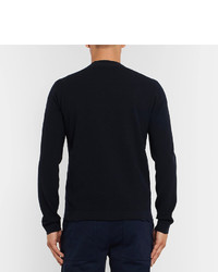 Giorgio Armani Herringbone Virgin Wool Blend Zip Up Sweater