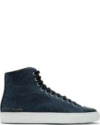 Common Projects Blue Canvas Tournat High Top Sneakers
