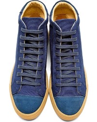 Carven Navy Canvas Suede High Top Sneakers