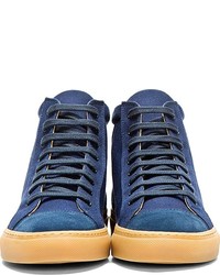 Carven Navy Canvas Suede High Top Sneakers
