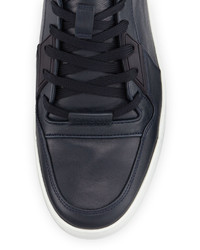 Gucci New Basketball Leather High Top Sneaker Navy