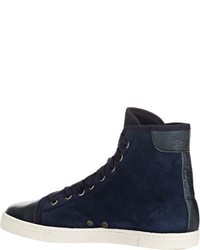 Lanvin Shearling Lined High Top Sneakers Blue