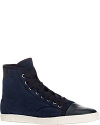 Lanvin Shearling Lined High Top Sneakers Blue