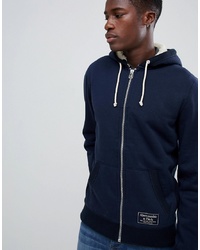 Abercrombie & Fitch Borg Lined Full Zip Hoodie Chest Logo In Navy