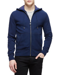 Burberry Brit Knit Zip Up Hoodie With Check Lining Navy