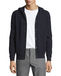 Isaia Cashmere Donegal Hooded Cardigan Navy
