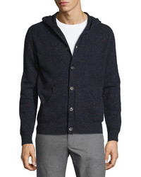 Isaia Cashmere Donegal Hooded Cardigan Navy