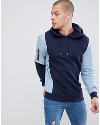 ASOS DESIGN Hoodie With Ma1 Pocket And Chambray Sleeves