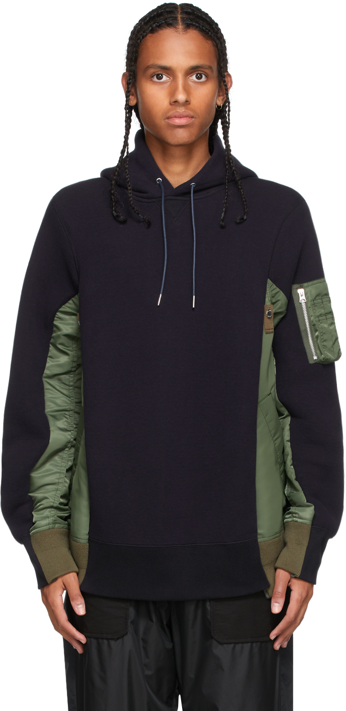 Sacai Navy Khaki Sponge Sweat Ma 1 Hoodie, $660 | SSENSE | Lookastic