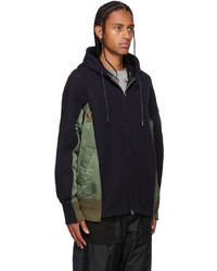 Sacai Navy Khaki Sponge Sweat Ma 1 Zip Up Hoodie