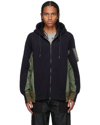 Sacai Navy Khaki Sponge Sweat Ma 1 Zip Up Hoodie