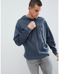 ASOS DESIGN Oversized Hoodie With Cut And Sew Sleeves In Navy Vintage Wash