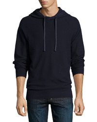 James Perse Waffle Knit Cotton Pullover Hoodie Navy