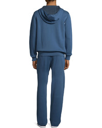 Brioni Zip Front Hooded Sweatshirt Blue