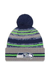 New Era Gray Seattle Seahawks 2021 Nfl Sideline Sport Pom Cuffed Knit Hat At Nordstrom