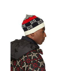 Gucci Navy And Red Knit Gg Beanie