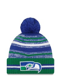 New Era Royalkelly Green Seattle Seahawks 2021 Nfl Sideline Historic Pom Cuffed Knit Hat At Nordstrom