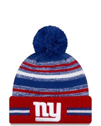New Era Royalred New York Giants 2021 Nfl Sideline Sport Official Pom Cuffed Knit Hat At Nordstrom