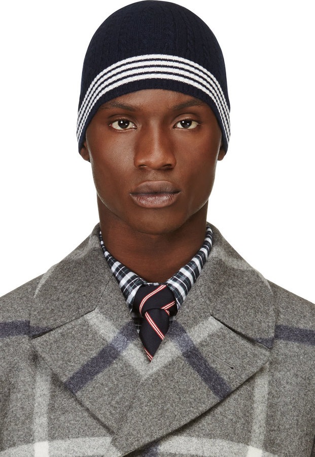 Thom Browne Navy Cashmere Beanie | Where to buy & how to wear