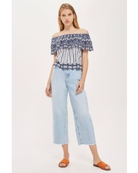 Topshop Broderie Striped Bardot Top