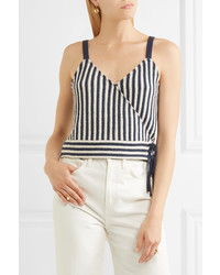 Madewell Chloe Striped Cotton Blend Wrap Top Navy