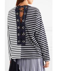 Sacai Dixie Lace Up Striped Cotton Jersey Top Navy