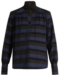 Rachel Comey High Neck Cut Out Front Chenille Striped Top