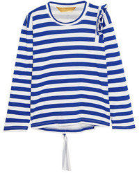 Golden Goose Deluxe Brand Tammy Jo Ruffled Striped Cotton Jersey Top Blue