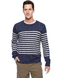Navy Horizontal Striped Cable Sweaters for Men | Lookastic