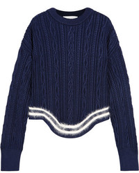 Esteban Cortazar Striped Cable Knit Sweater Navy
