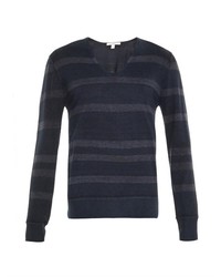John Varvatos Striped Silk And Cashmere Sweater