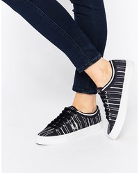 Navy Horizontal Striped Canvas Sneakers
