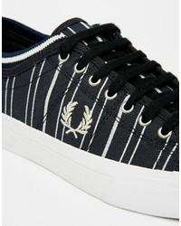 Fred Perry Kendrick Tipped Cuff Canvas Retro Stripe Navy Sneakers